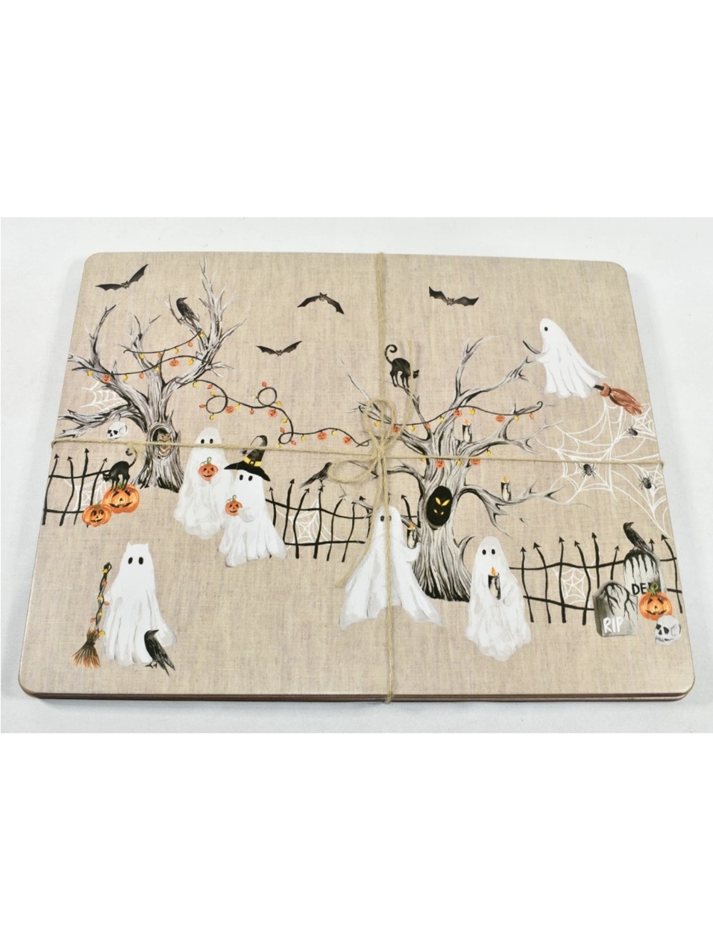 Pottery Barn Scary Squad Ghost Cork Flax Placemats Set of 4 NEW